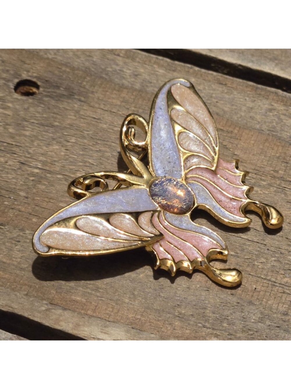 Vintage Avon butterfly Brooch Opalescent and Enamel Victorian Style Pin 1998 - Picture 6 of 11